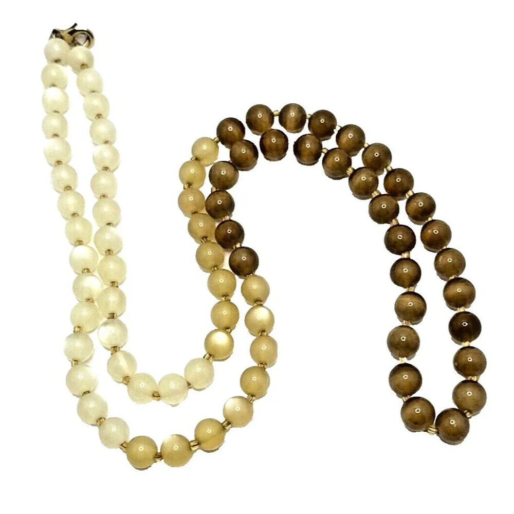 Banana Republic Statement Necklace Brown Tan Cream Faux Pearl Long 34